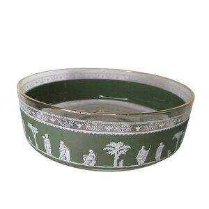 vitg Jeanette Hellenic Green Frosted Glass Serving Bowl  9” Greek Revival
